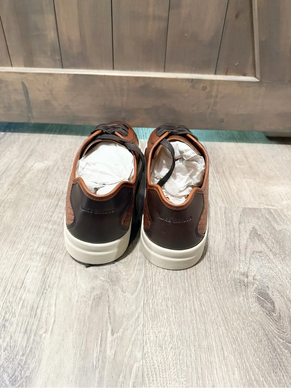 Vince Camuto Men's Brown Minimalist Woven Leather Sneakers Size 12 Casual Shoes